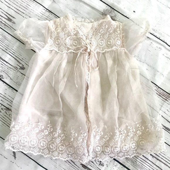 Vintage Other - Vintage pale pink embroidered lace baby open dress